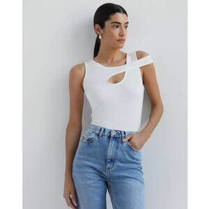 Marcella NYC Noelle Black Shoulder Cutout Top (White)